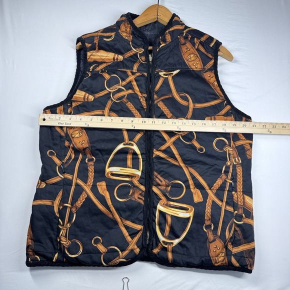 Lauren Ralph Lauren Quilted Vest XL Equestrian Reversible Denim Horse Bit Preppy - Picture 7 of 11